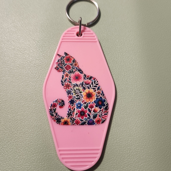 Accessories - Floral Pink Cat Keychain
